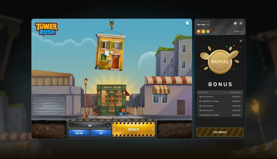 Tower Rush In-Game Bonus System and Free Bets
